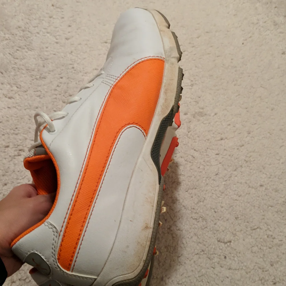 Puma Ignite Drive White Vibrant Orange Drizzle Golf Shoes - 12